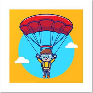 Cute People Parachuting Posters and Art